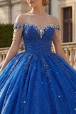 Robe de bal bleu royal à paillettes et robe de bal bleue décalée