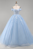 Robe de bal corset appliquée en bleu clair
