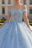 Robe de bal corset appliquée en bleu clair