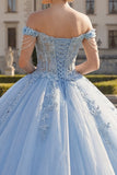Robe de bal corset appliquée en bleu clair