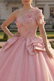 Robe de bal rose à une épaule appliquée robe de quinceañera