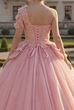 Robe de bal rose à une épaule appliquée robe de quinceañera