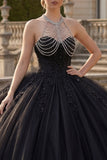 Robe de bal noire à col nu et paillettes, robe princesse Quinceañera