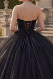 Robe de bal noire à col nu et paillettes, robe princesse Quinceañera