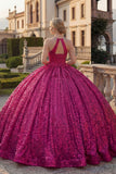 Robe de bal à col nu en fuchsia scintillante Sequins Quinceañera