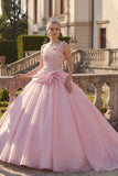Robe de bal rose, robe de quinceañera à une épaule appliquée et froncée