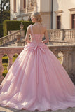 Robe de bal rose, robe de quinceañera à une épaule appliquée et froncée