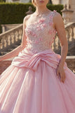 Robe de bal rose, robe de quinceañera à une épaule appliquée et froncée