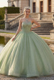 Robe de bal Corset vert menthe à col nu pailleté Quinceañera
