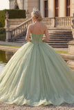 Robe de bal Corset vert menthe à col nu pailleté Quinceañera