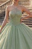 Robe de bal Corset vert menthe à col nu pailleté Quinceañera