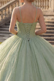 Robe de bal Corset vert menthe à col nu pailleté Quinceañera