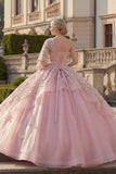 Robe de bal rose, robe quinceañera à perles et volants sur une épaule