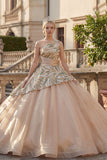 Robe de bal champagne scintillante à paillettes sur une épaule robe quinceañera