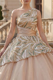 Robe de bal champagne scintillante à paillettes sur une épaule robe quinceañera