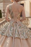 Robe de bal champagne scintillante à paillettes sur une épaule robe quinceañera