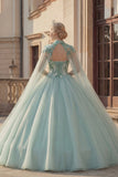 Robe de bal scintillante Sequins Sweetheart Dance Quinceañera Vert menthe avec cape