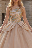 Robe de bal à paillettes à une épaule scintillante robe de quinceañera champagne