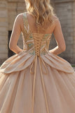 Robe de bal à paillettes à une épaule scintillante robe de quinceañera champagne