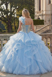 Robe de bal à une épaule en style bleu ciel appliqué robe de quinceañera avec volants