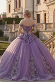 Robe de bal épaule décalée, robe violette applique, froncée