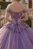 Robe de bal épaule décalée, robe violette applique, froncée