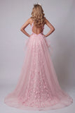 Robe de concours de sirène rose à volants ouverts en dos nuvel