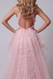 Robe de concours de sirène rose à volants ouverts en dos nuvel