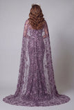 Robe de concours de beauté sirène violette à sequins avec cape
