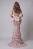 Robe de concours de beauté sirène à paillettes en rouge à une épaule avec pompon