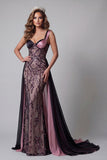 Robe de concours de beauté sirène prune avec cape
