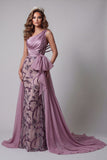 Robe de concours vintage mauve à paillettes et sirène à nœuds