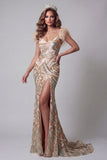 Robe de concours de beauté sirène en champagne avec des plumes