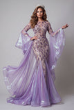Robe de concours longue sirène à manches évasées lavande scintillante