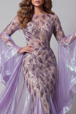 Robe de concours longue sirène à manches évasées lavande scintillante