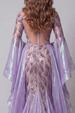 Robe de concours longue sirène à manches évasées lavande scintillante