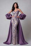 Robe de concours longue à bretelles fines en sirène violette violette