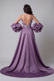 Robe de concours longue à bretelles fines en sirène violette violette