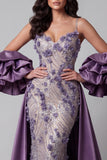 Robe de concours longue à bretelles fines en sirène violette violette