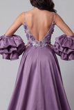 Robe de concours longue à bretelles fines en sirène violette violette