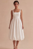 Robe de remise de diplôme Midi à col carré blanc A Line