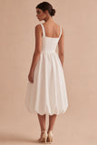 Robe de remise de diplôme Midi à col carré blanc A Line