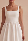 Robe de remise de diplôme Midi à col carré blanc A Line