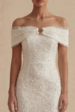 Robe de remise de diplôme blanche bodycon bodycon dégagé avec des perles