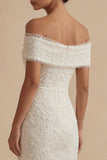 Robe de remise de diplôme blanche bodycon bodycon dégagé avec des perles