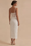 Dendelle blanche à bretelles fines Bodycon Corset Midi robe de remise de diplôme