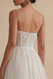 Anneaux de tulle blanc à bretelles fines Une robe de remise de diplôme Midi corset Line