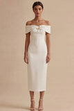 Robe de remise de diplôme midi bodycon blanche à épaules dénudées