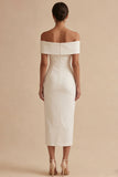 Robe de remise de diplôme midi bodycon blanche à épaules dénudées