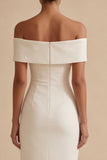 Robe de remise de diplôme midi bodycon blanche à épaules dénudées